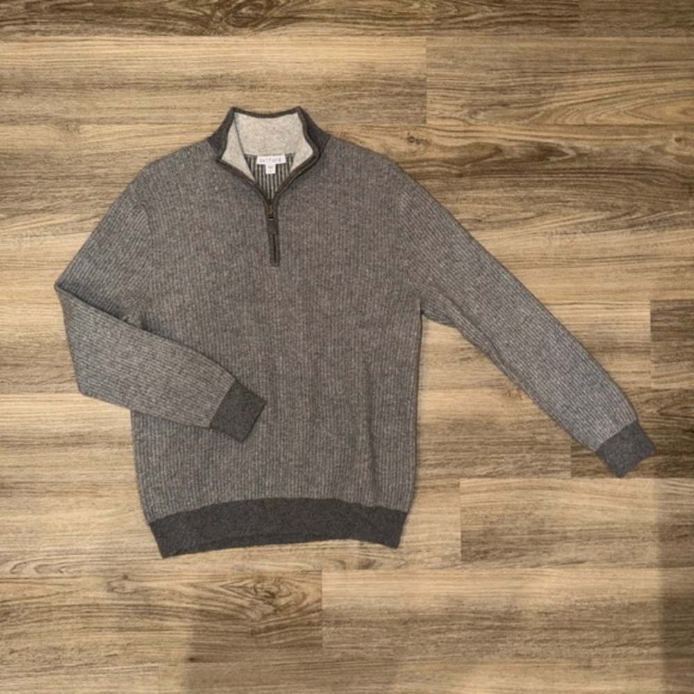 Belford 100%‎ Cashmere 1/4 Zip Sweater Mens Large Gray Earth Lightweight